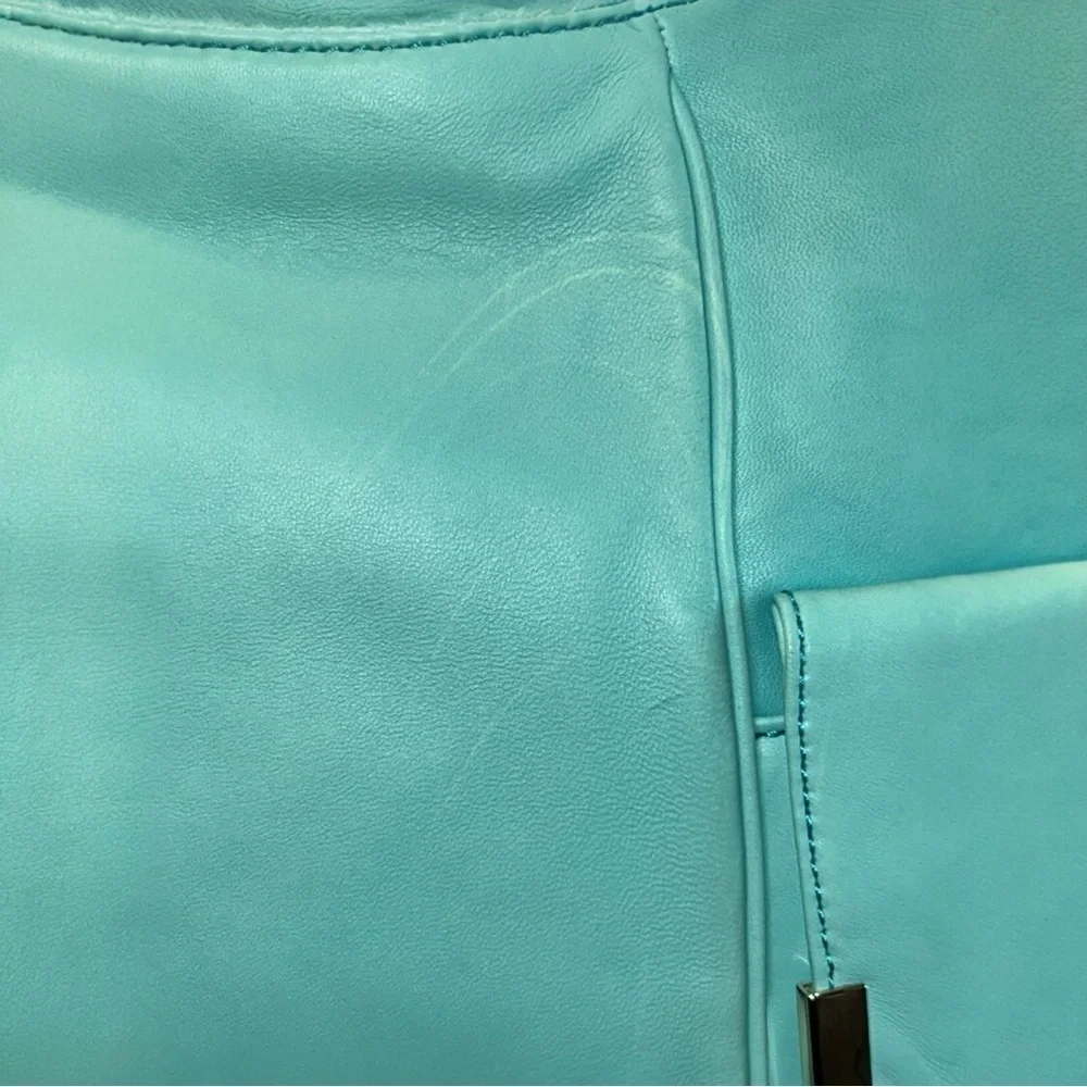 NWT Michael Kors Beverly Leather Shoulder Bag Large Aquamarine Minor Defect